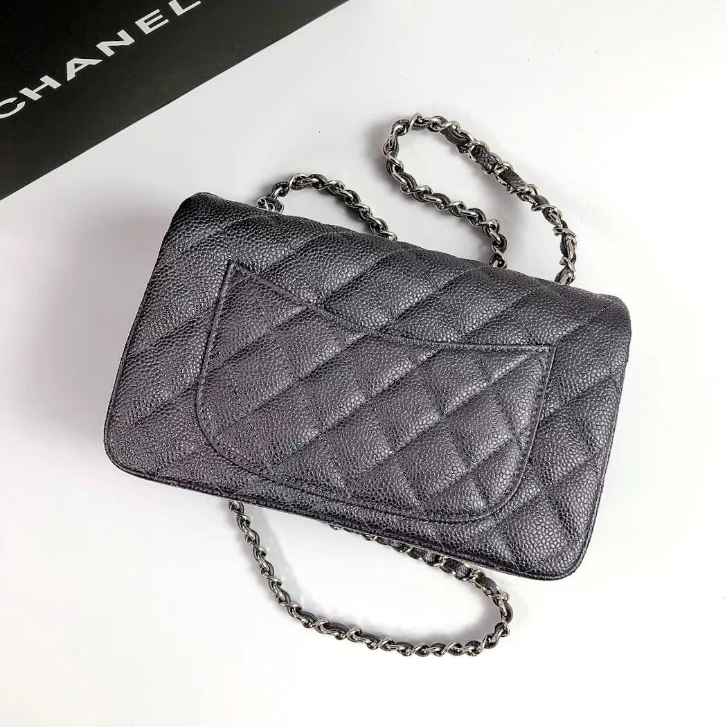 CHANEL 25S FLAP BAG 20 IN CHARCOAL BLACK CAVIAR CALFSKIN WITH SILVER HARDWARE