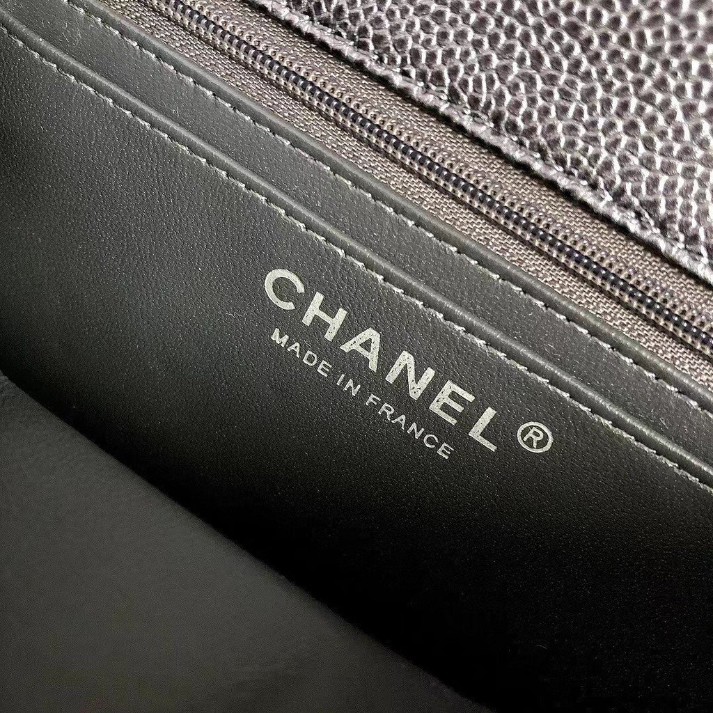 CHANEL 25S FLAP BAG 20 IN CHARCOAL BLACK CAVIAR CALFSKIN WITH SILVER HARDWARE