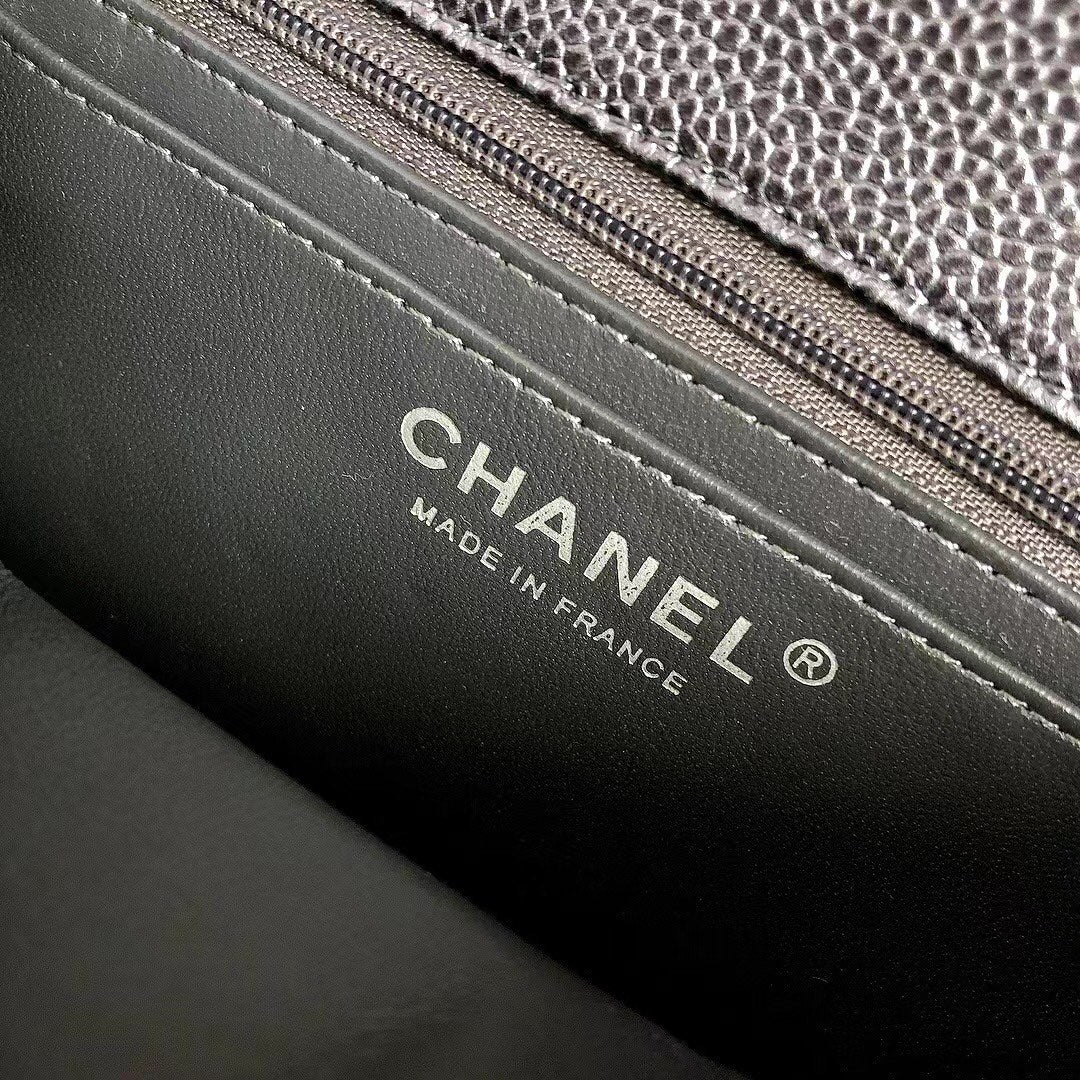 CHANEL 25S FLAP BAG 20 IN CHARCOAL BLACK CAVIAR CALFSKIN WITH SILVER HARDWARE