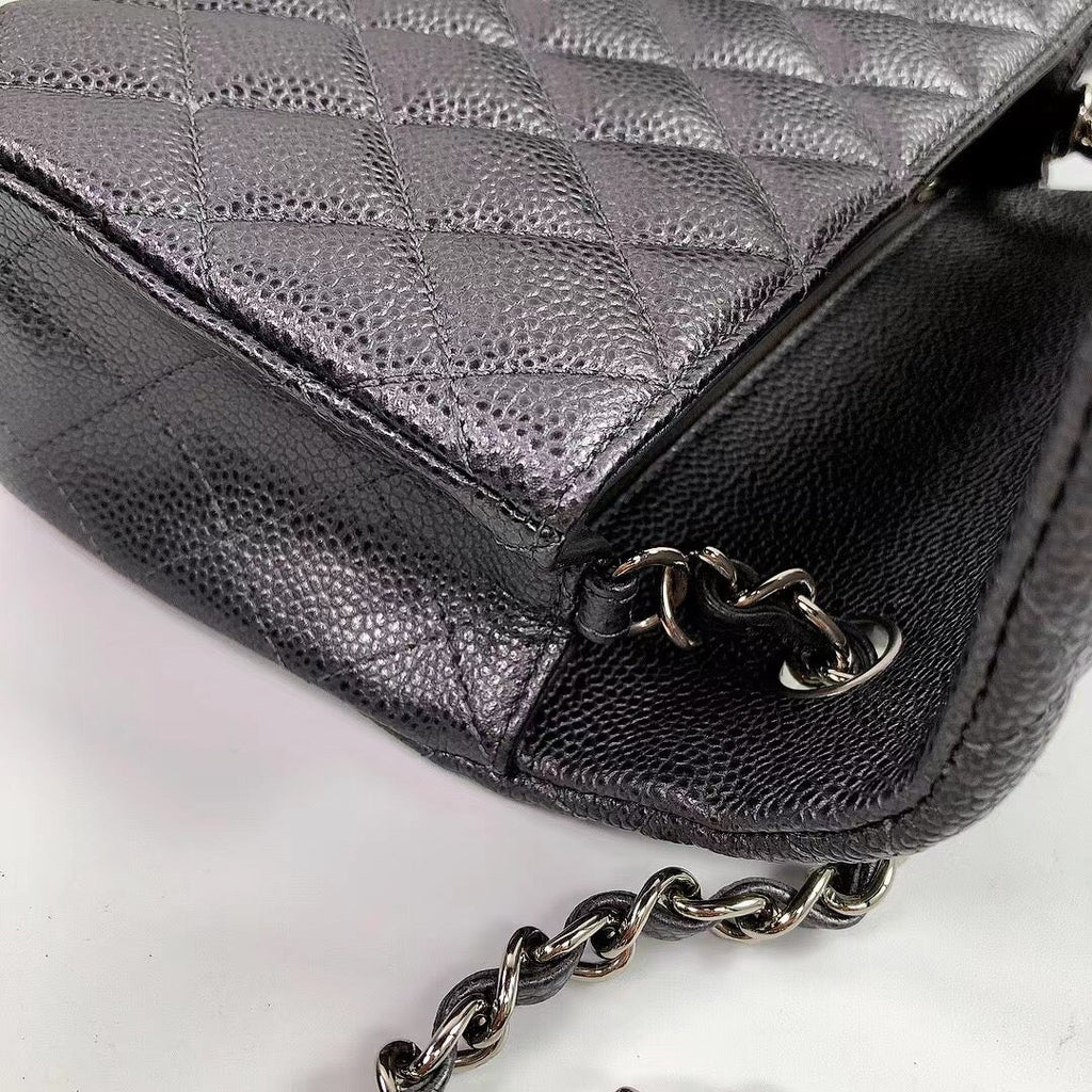 CHANEL 25S FLAP BAG 20 IN CHARCOAL BLACK CAVIAR CALFSKIN WITH SILVER HARDWARE
