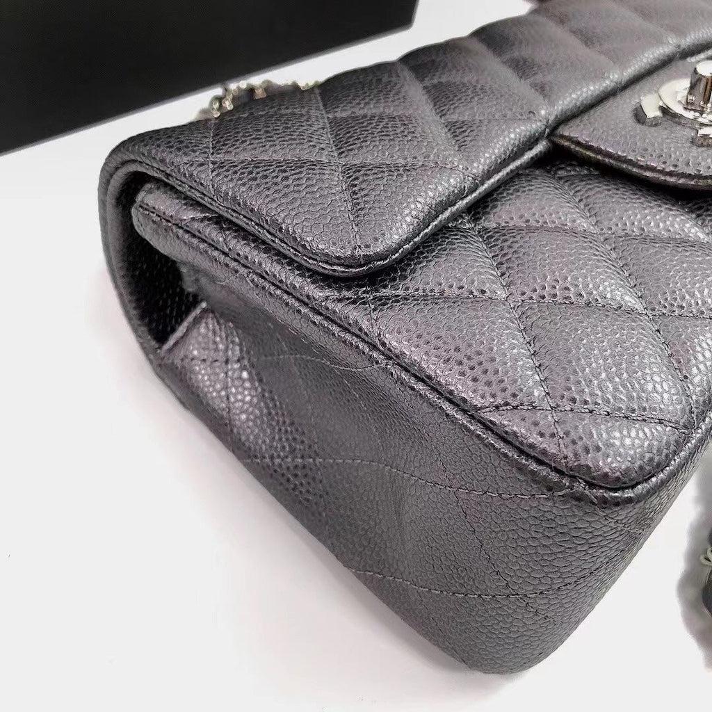CHANEL 25S FLAP BAG 20 IN CHARCOAL BLACK CAVIAR CALFSKIN WITH SILVER HARDWARE