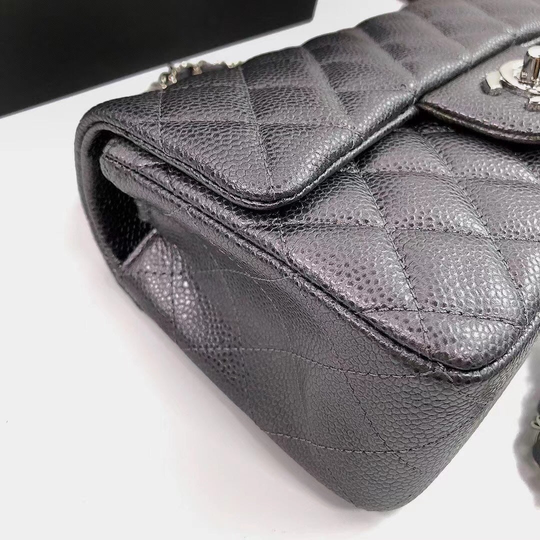 CHANEL 25S FLAP BAG 20 IN CHARCOAL BLACK CAVIAR CALFSKIN WITH SILVER HARDWARE