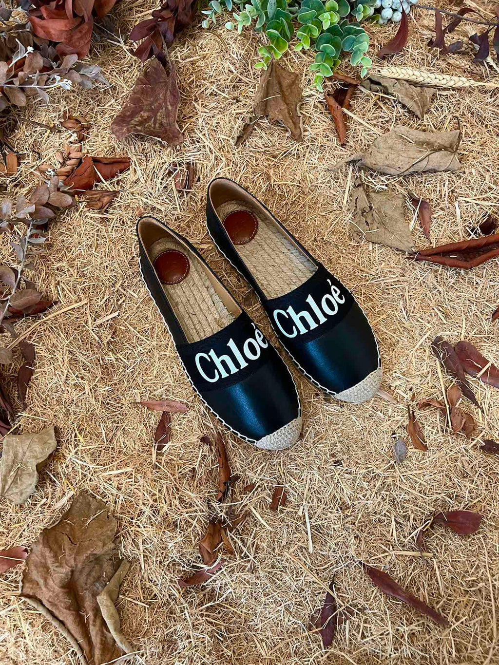 CHLOÉ 26S ESPADRILLE LOAFERS IN BLACK CALFSKIN AND CANVAS