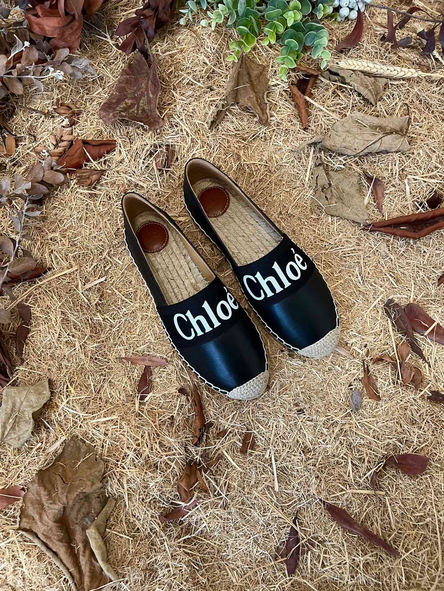 CHLOÉ 26S ESPADRILLE LOAFERS IN BLACK CALFSKIN AND CANVAS