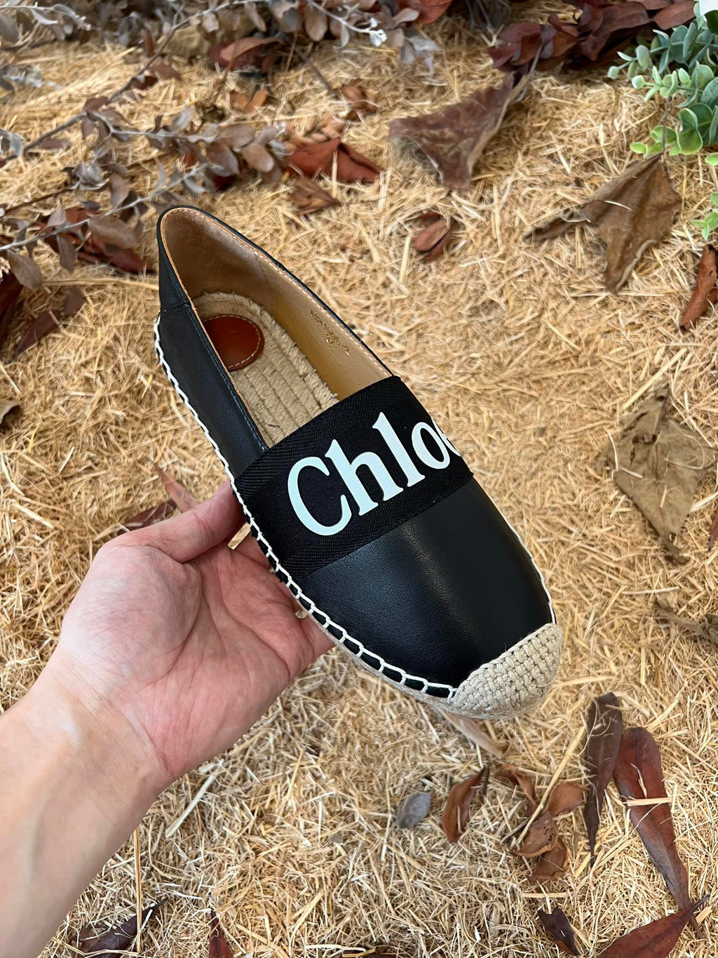 CHLOÉ 26S ESPADRILLE LOAFERS IN BLACK CALFSKIN AND CANVAS