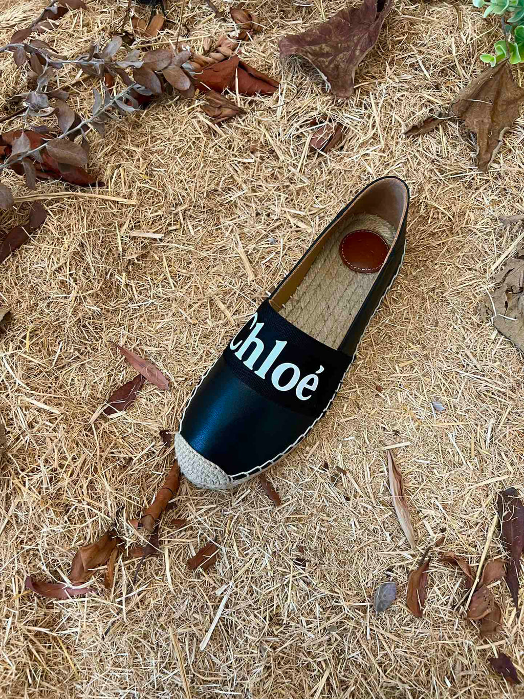 CHLOÉ 26S ESPADRILLE LOAFERS IN BLACK CALFSKIN AND CANVAS