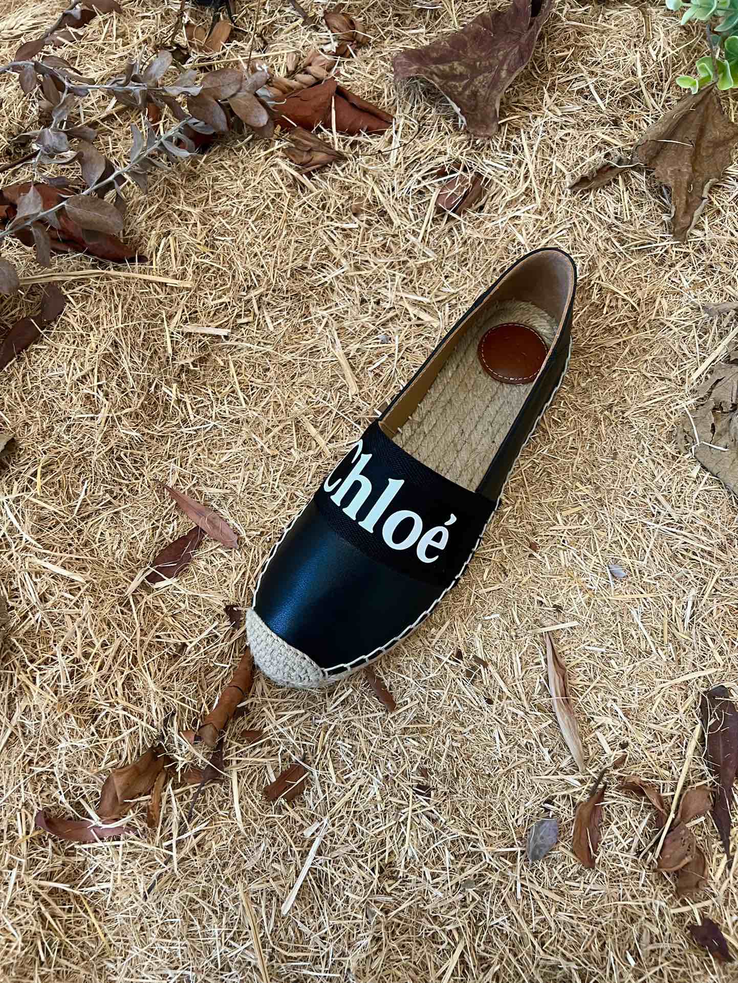 CHLOÉ 26S ESPADRILLE LOAFERS IN BLACK CALFSKIN AND CANVAS