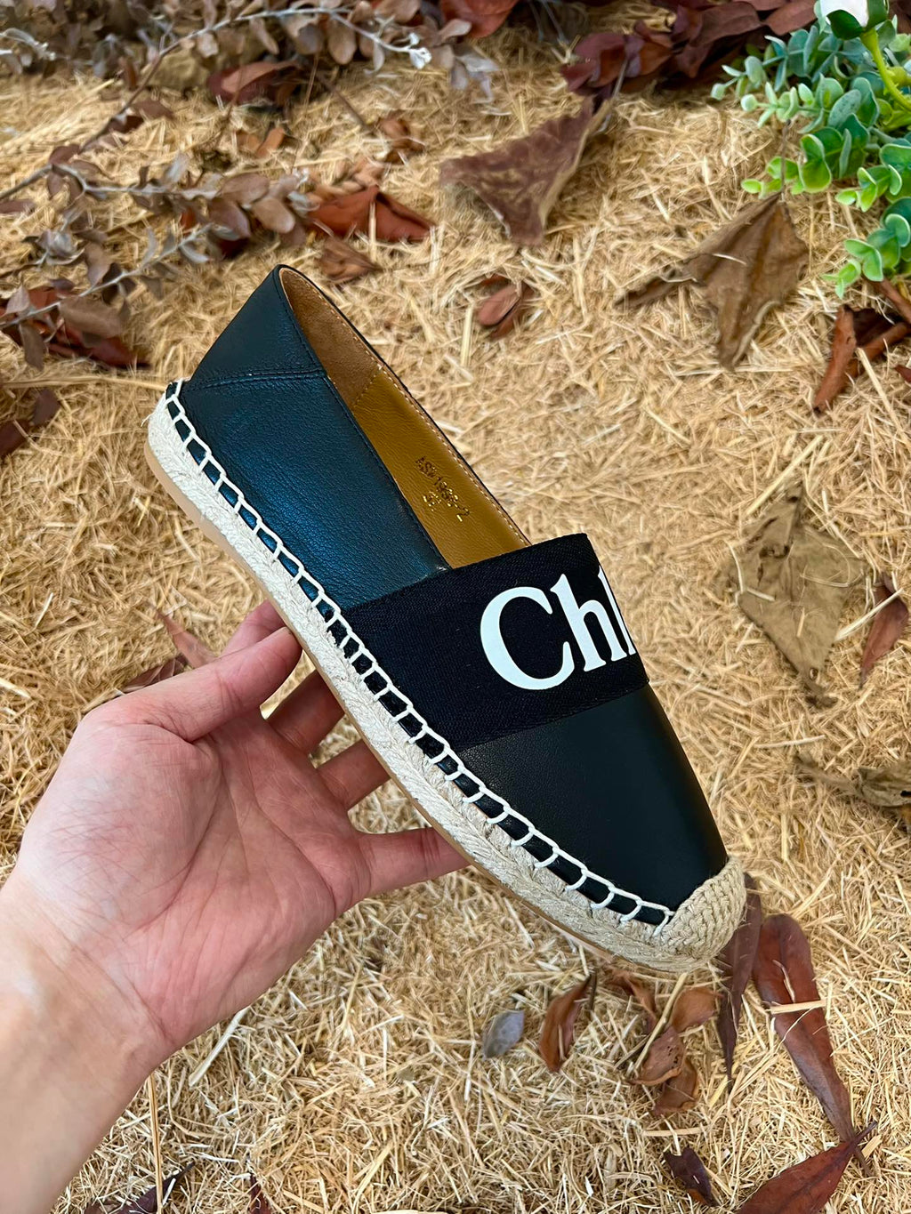 CHLOÉ 26S ESPADRILLE LOAFERS IN BLACK CALFSKIN AND CANVAS