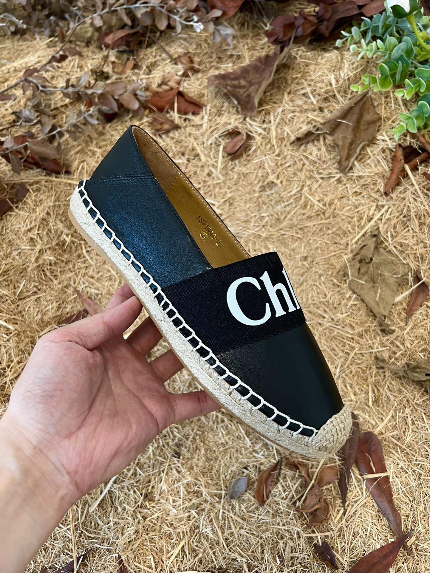 CHLOÉ 26S ESPADRILLE LOAFERS IN BLACK CALFSKIN AND CANVAS
