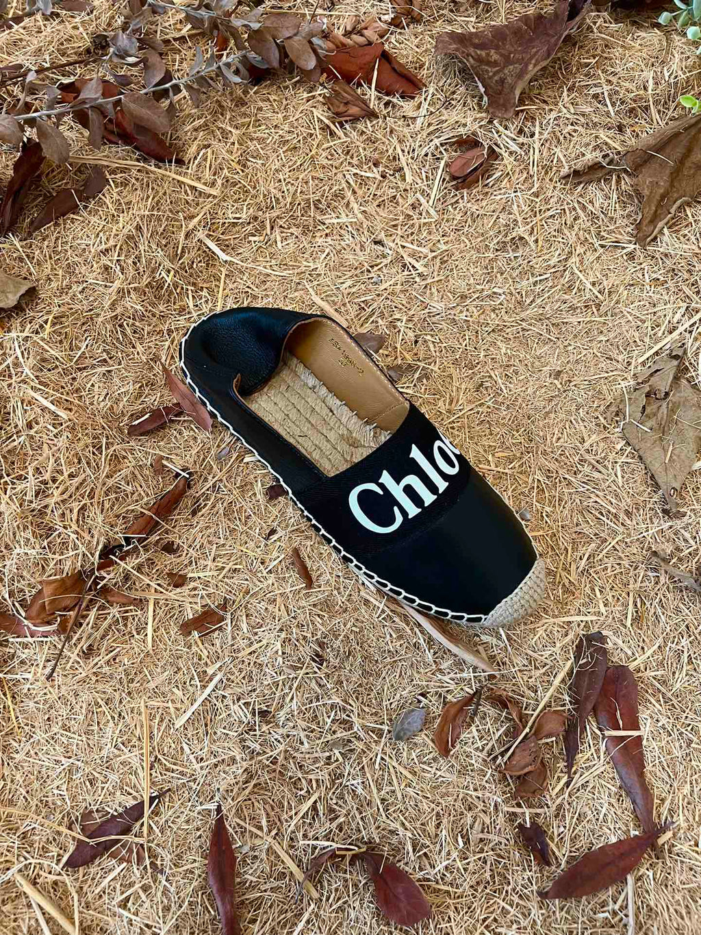 CHLOÉ 26S ESPADRILLE LOAFERS IN BLACK CALFSKIN AND CANVAS