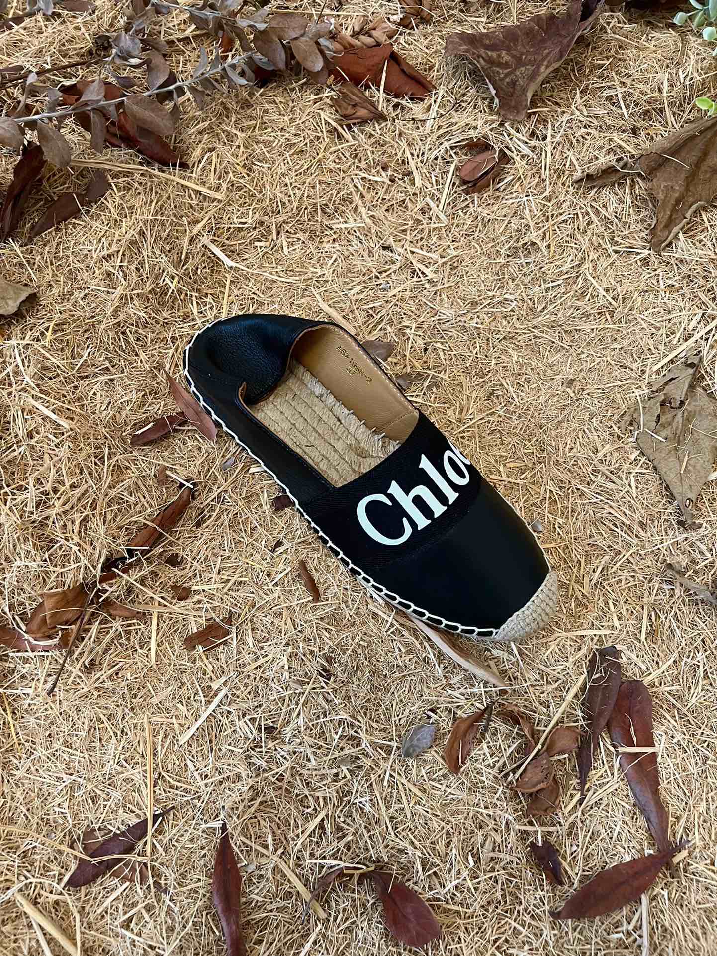 CHLOÉ 26S ESPADRILLE LOAFERS IN BLACK CALFSKIN AND CANVAS