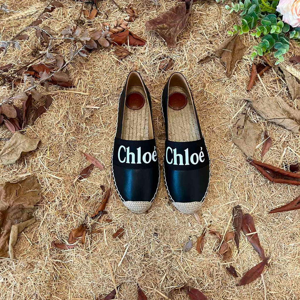 CHLOÉ 26S ESPADRILLE LOAFERS IN BLACK CALFSKIN AND CANVAS