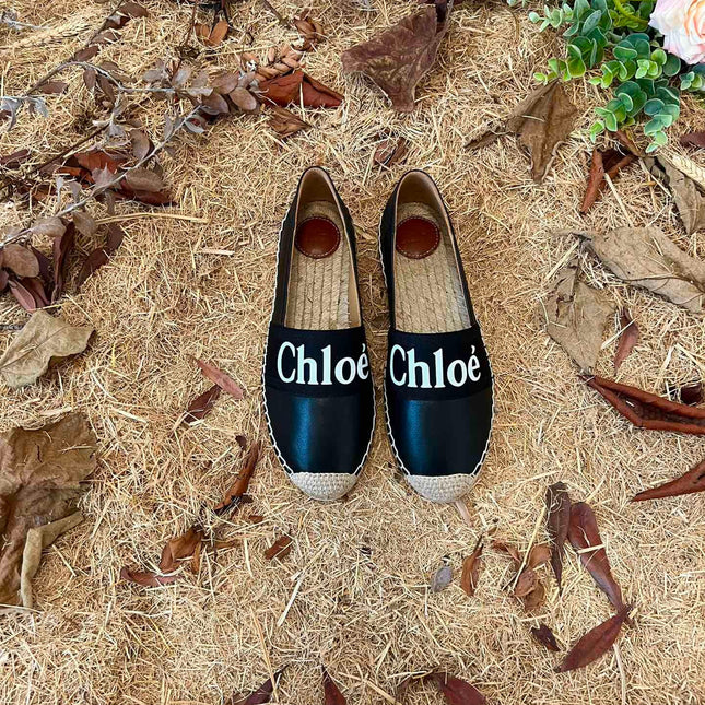 CHLOÉ 26S ESPADRILLE LOAFERS IN BLACK CALFSKIN AND CANVAS