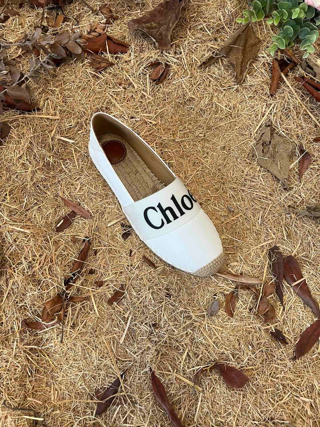 CHLOÉ 26S ESPADRILLE LOAFERS IN WHITE CALFSKIN AND CANVAS