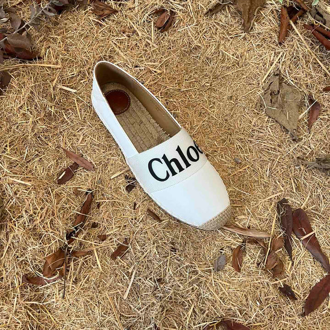 CHLOÉ 26S ESPADRILLE LOAFERS IN WHITE CALFSKIN AND CANVAS