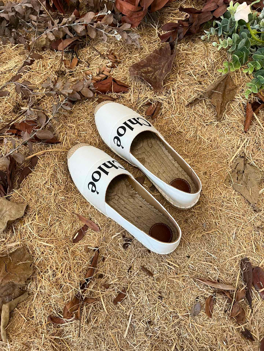 CHLOÉ 26S ESPADRILLE LOAFERS IN WHITE CALFSKIN AND CANVAS