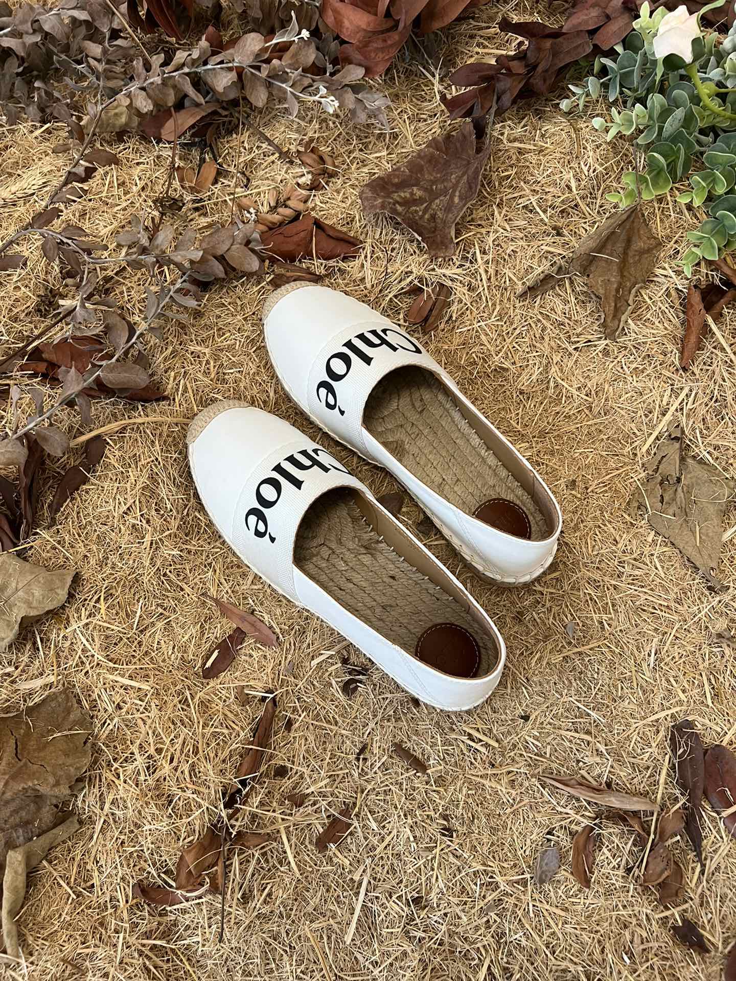 CHLOÉ 26S ESPADRILLE LOAFERS IN WHITE CALFSKIN AND CANVAS