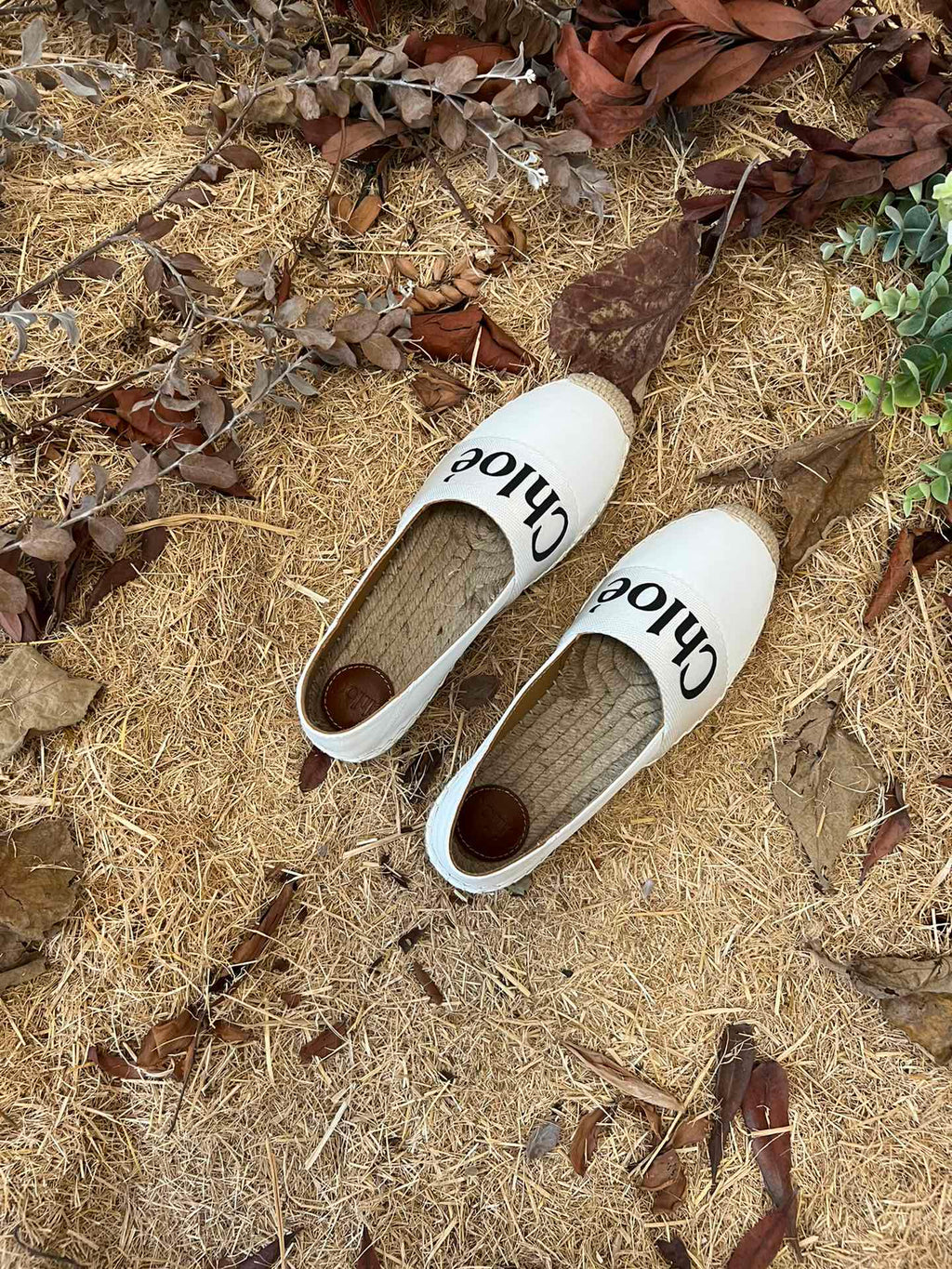 CHLOÉ 26S ESPADRILLE LOAFERS IN WHITE CALFSKIN AND CANVAS
