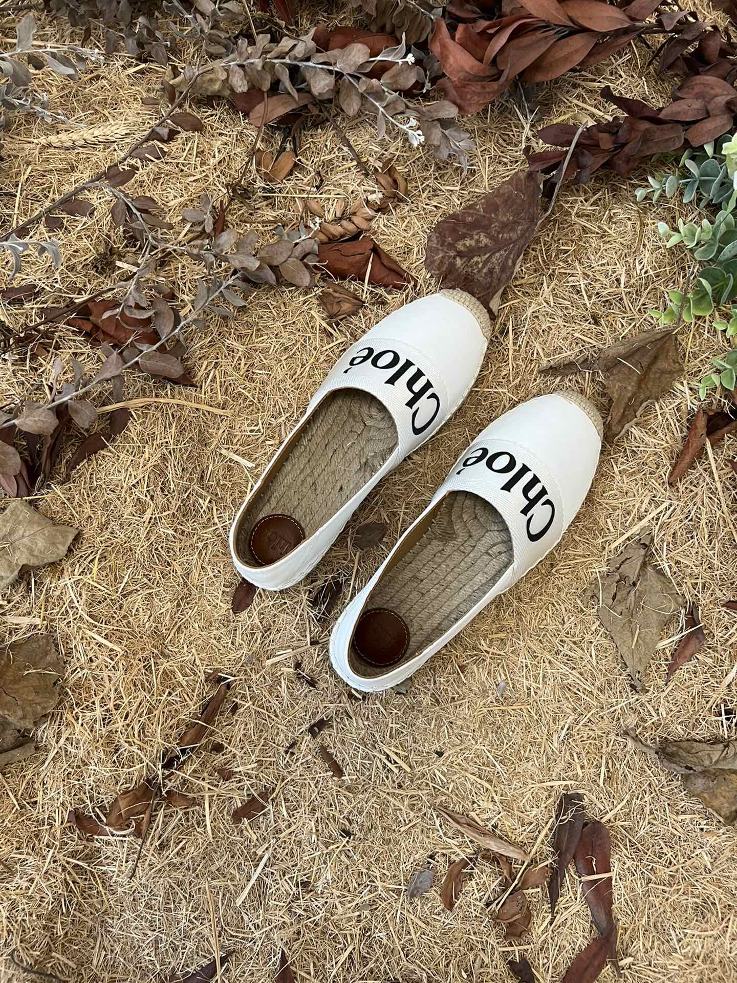 CHLOÉ 26S ESPADRILLE LOAFERS IN WHITE CALFSKIN AND CANVAS