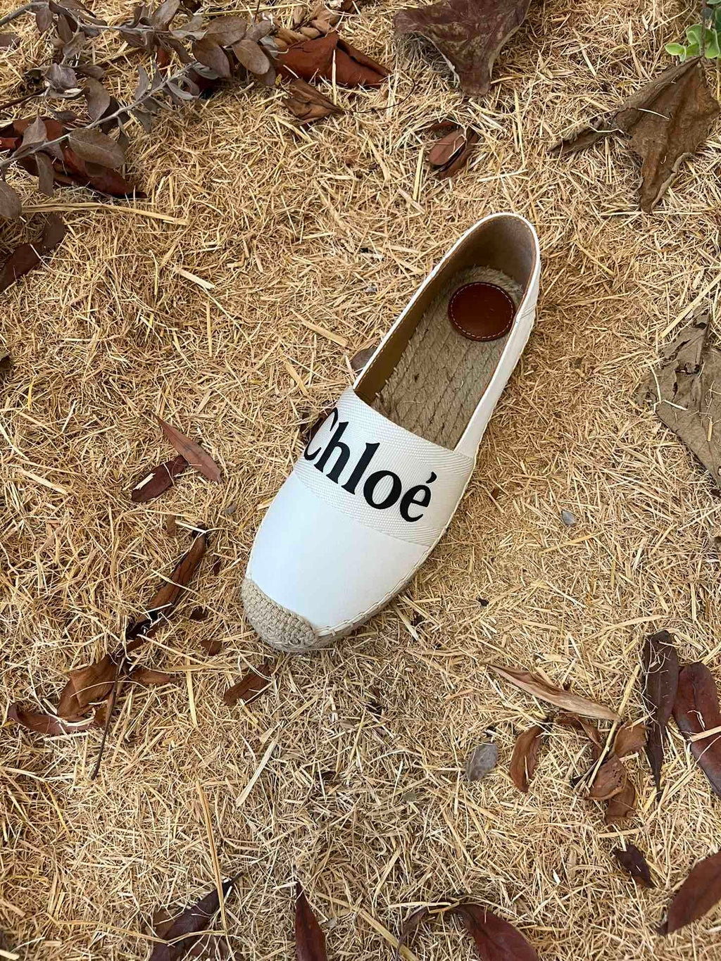 CHLOÉ 26S ESPADRILLE LOAFERS IN WHITE CALFSKIN AND CANVAS