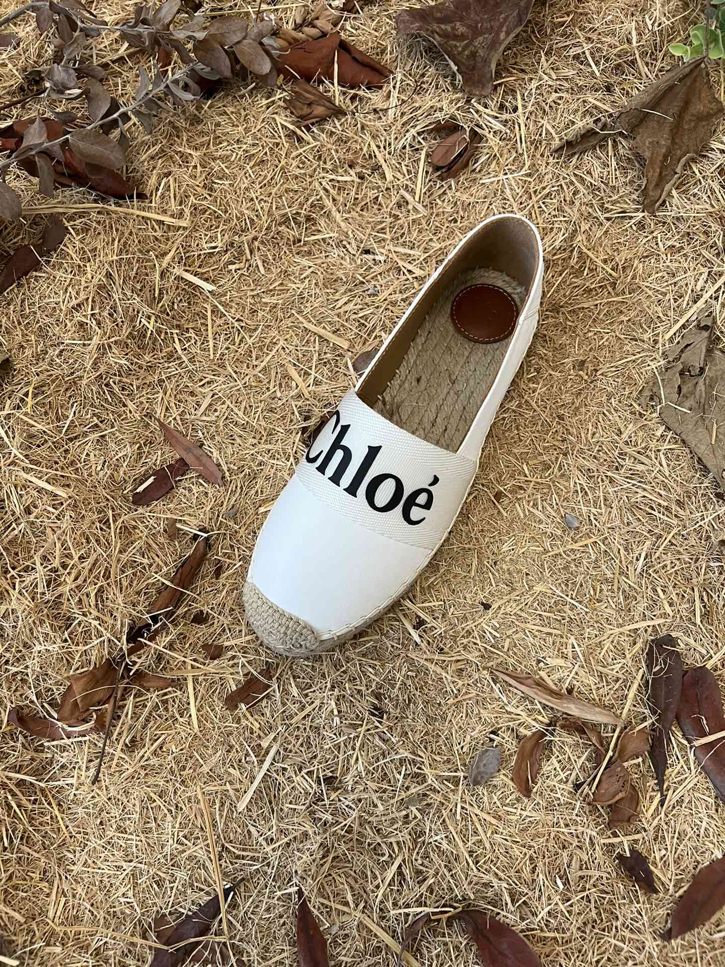 CHLOÉ 26S ESPADRILLE LOAFERS IN WHITE CALFSKIN AND CANVAS