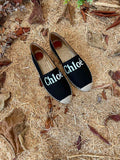 CHLOÉ 26S ESPADRILLE LOAFERS IN BLACK CANVAS