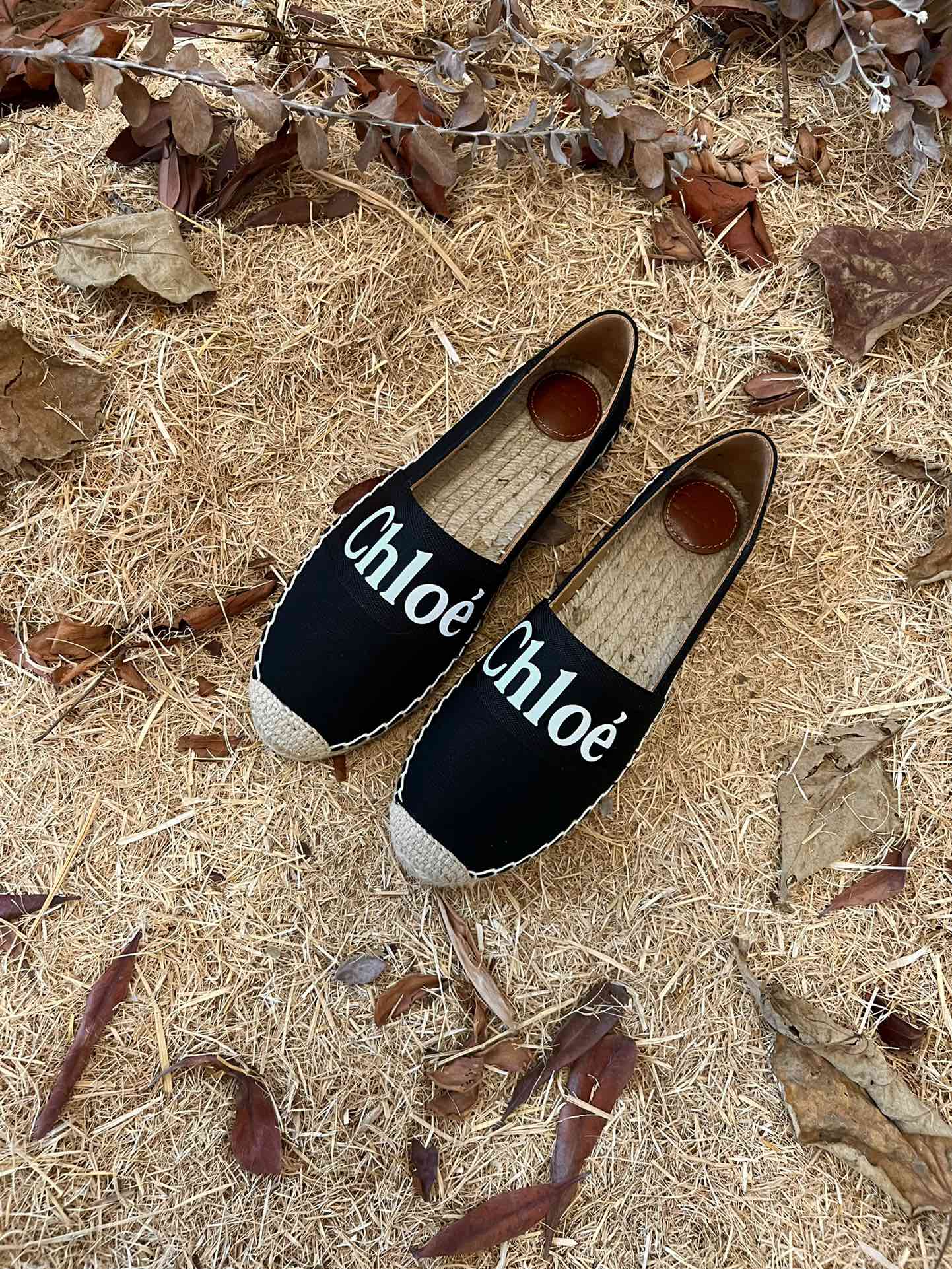 CHLOÉ 26S ESPADRILLE LOAFERS IN BLACK CANVAS