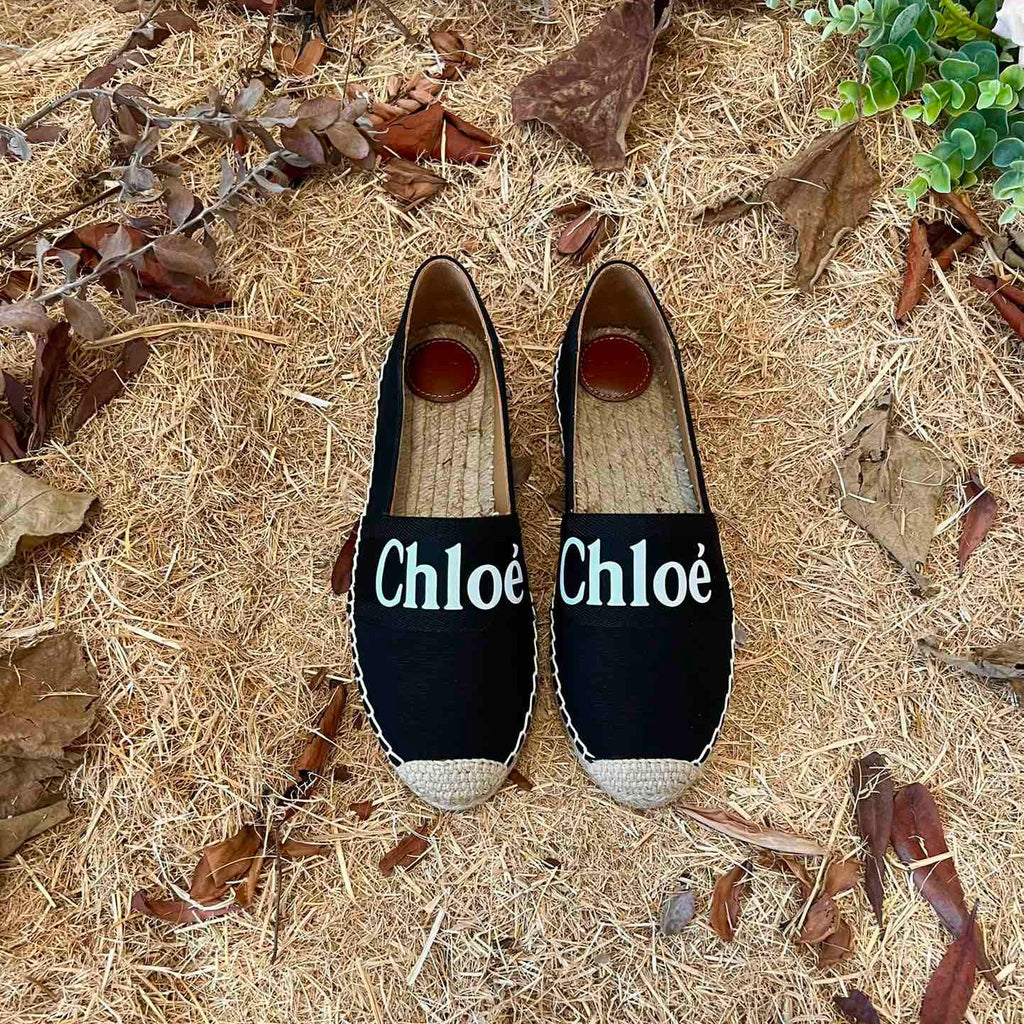 CHLOÉ 26S ESPADRILLE LOAFERS IN BLACK CANVAS