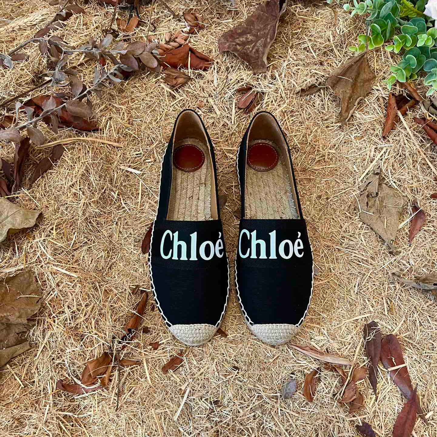 CHLOÉ 26S ESPADRILLE LOAFERS IN BLACK CANVAS