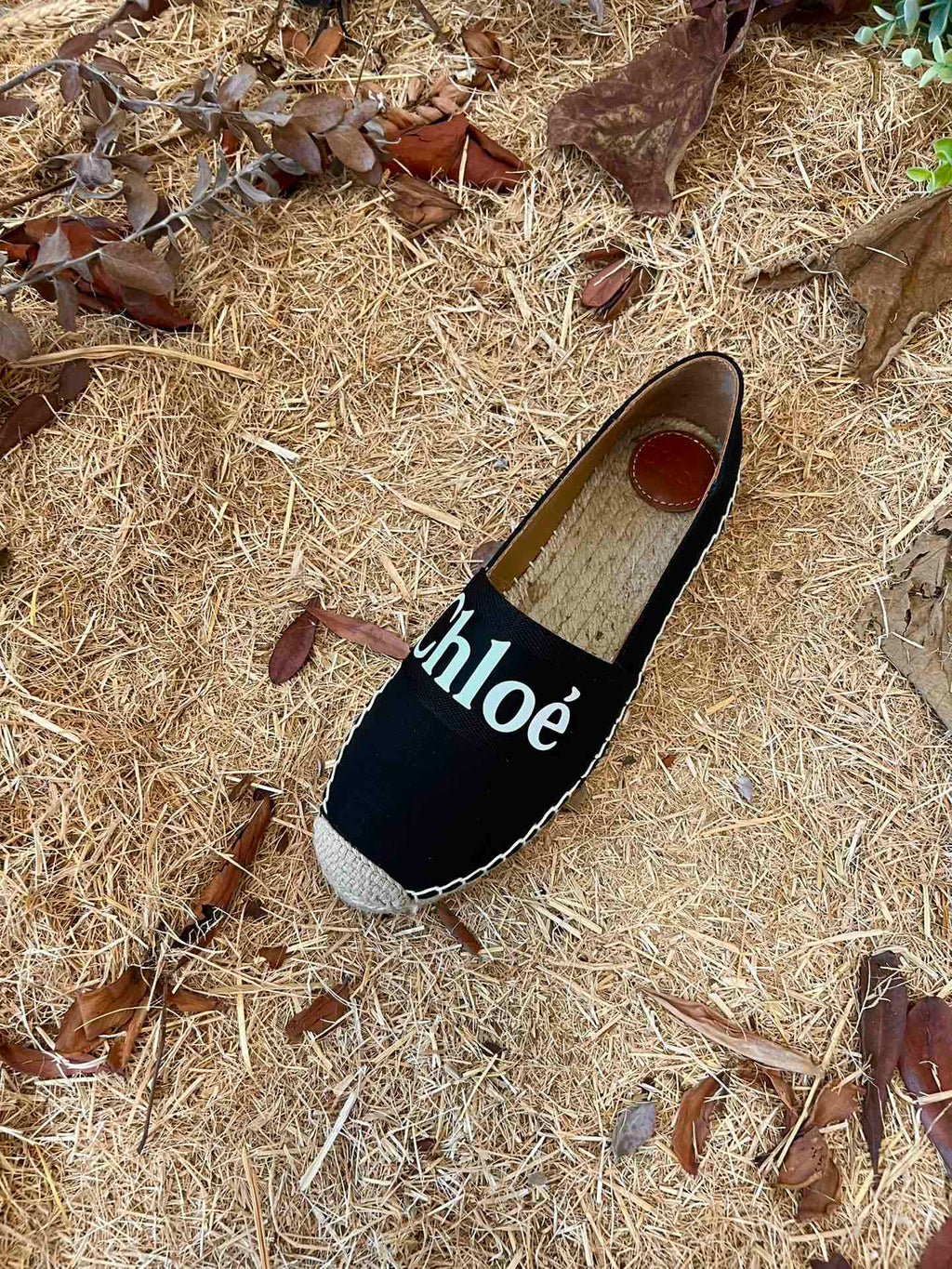 CHLOÉ 26S ESPADRILLE LOAFERS IN BLACK CANVAS