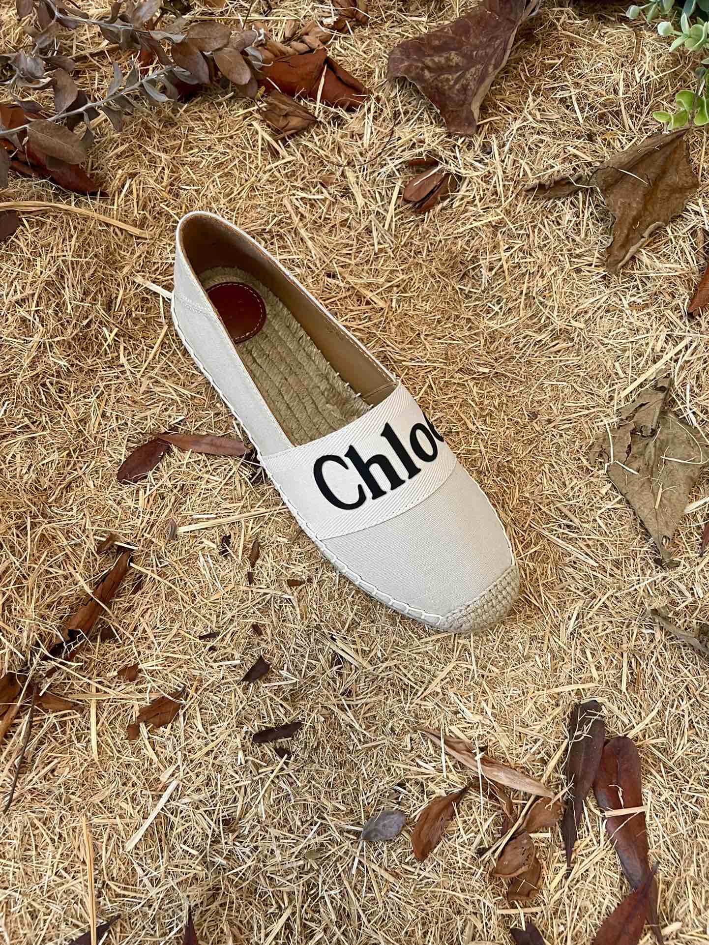 CHLOÉ 26S ESPADRILLE LOAFERS IN LIGHT BEIGE CANVAS