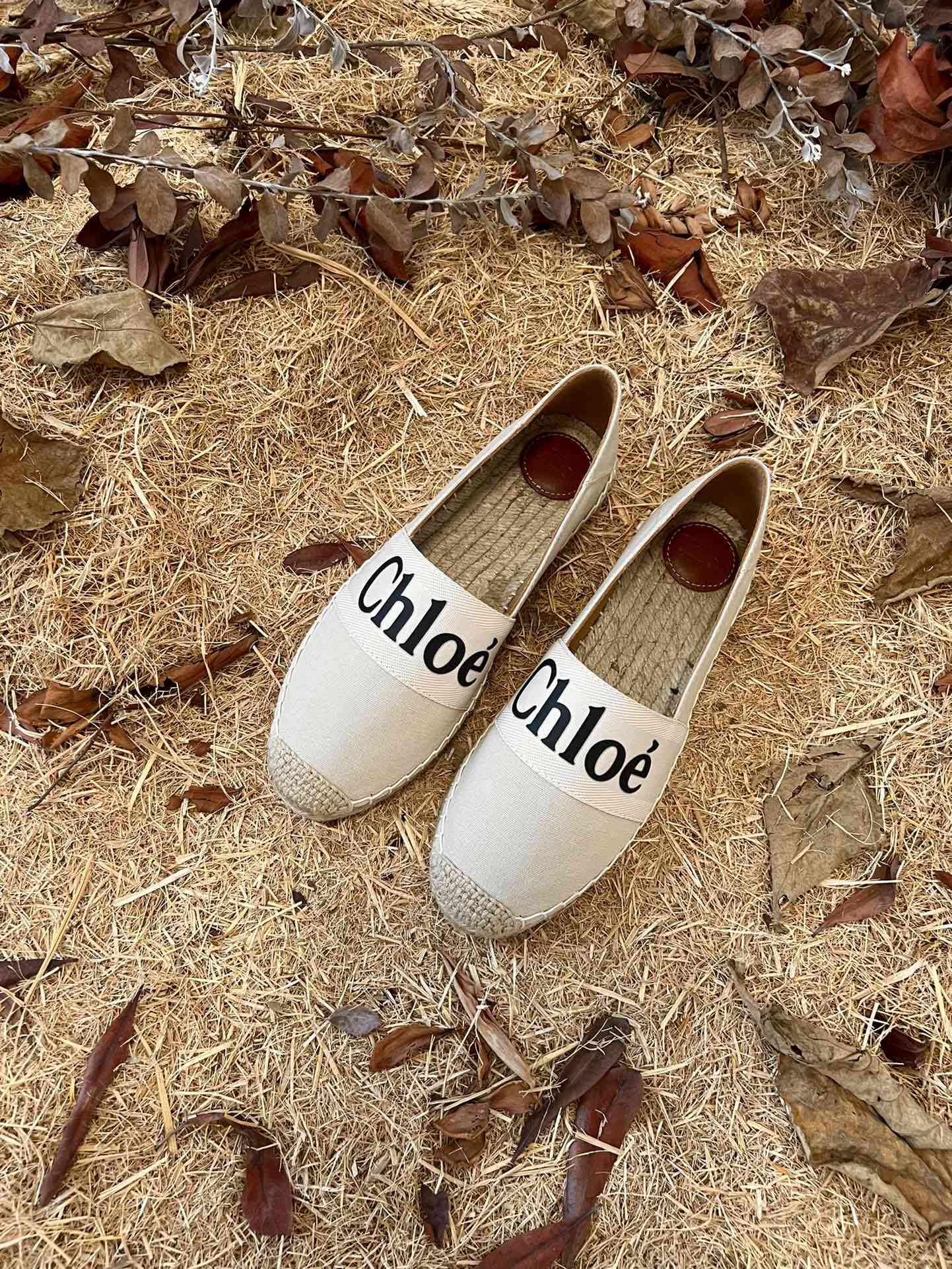CHLOÉ 26S ESPADRILLE LOAFERS IN LIGHT BEIGE CANVAS