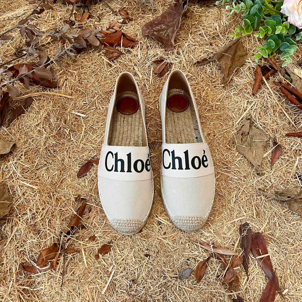 CHLOÉ 26S ESPADRILLE LOAFERS IN LIGHT BEIGE CANVAS