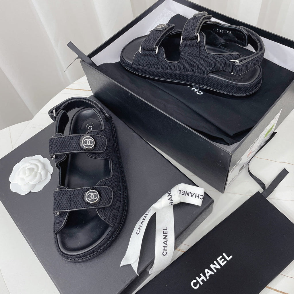 CHANEL 26S SANDALS IN BLACK FABRIC
