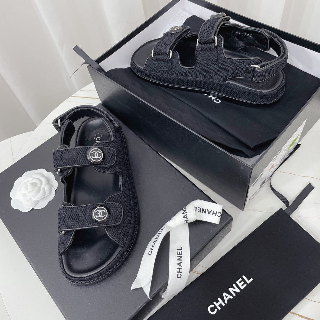 CHANEL 26S SANDALS IN BLACK FABRIC