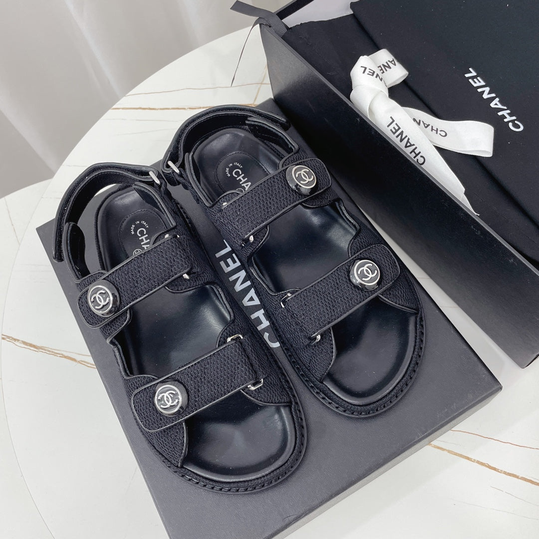 CHANEL 26S SANDALS IN BLACK FABRIC