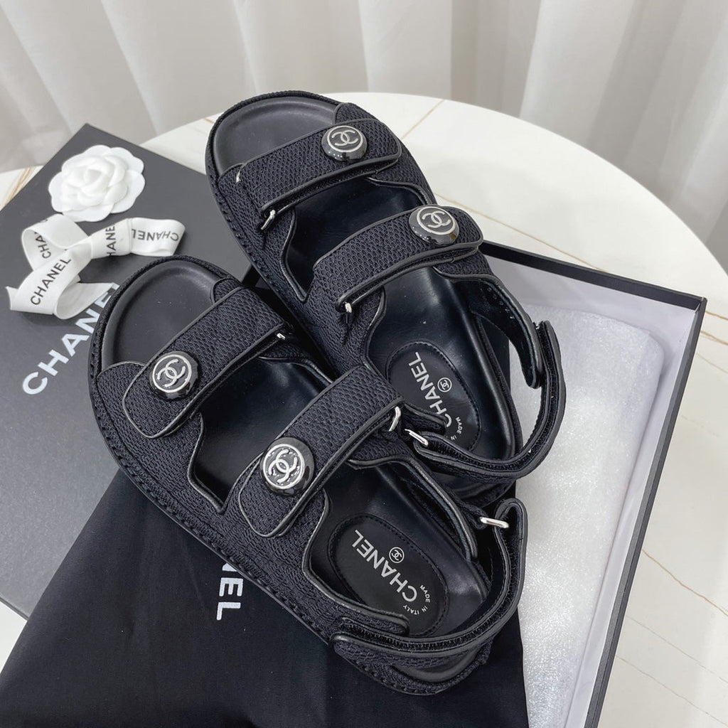 CHANEL 26S SANDALS IN BLACK FABRIC