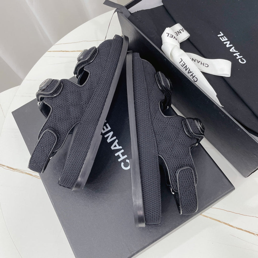 CHANEL 26S SANDALS IN BLACK FABRIC
