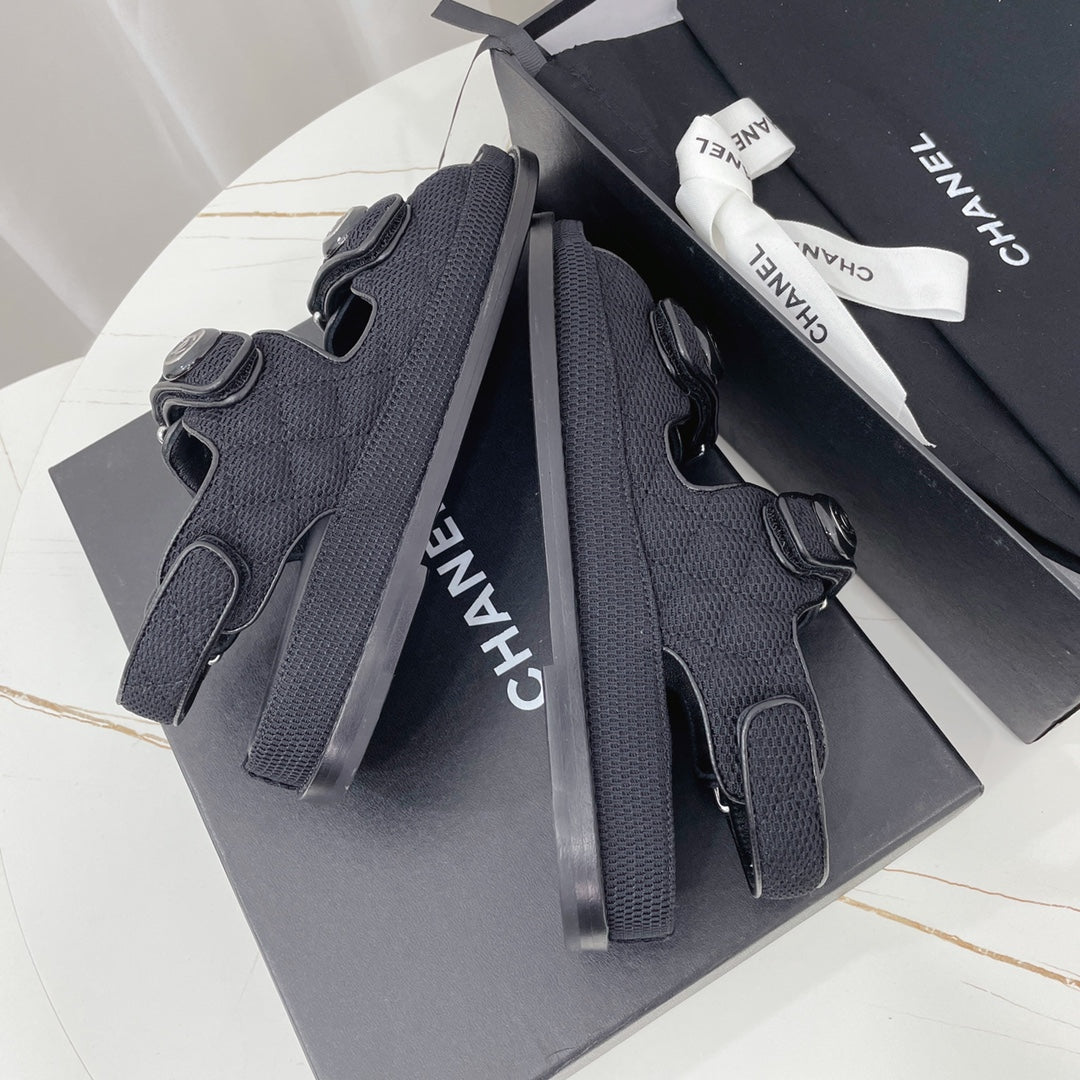 CHANEL 26S SANDALS IN BLACK FABRIC