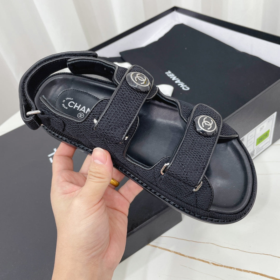 CHANEL 26S SANDALS IN BLACK FABRIC