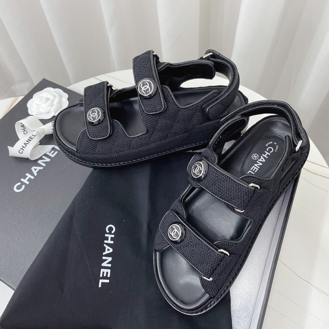 CHANEL 26S SANDALS IN BLACK FABRIC
