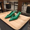 PRADA 26S POINTED TOE WEDGE SLINGBACK PUMPS IN EMERALD GREEN PATENT CALFSKIN