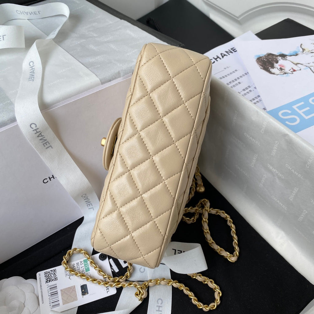 CHANEL 25S FLAP BAG 20 IN NUDE LAMBSKIN GOLD HARDWARE