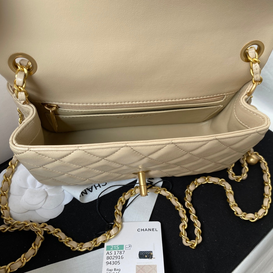 CHANEL 25S FLAP BAG 20 IN NUDE LAMBSKIN GOLD HARDWARE