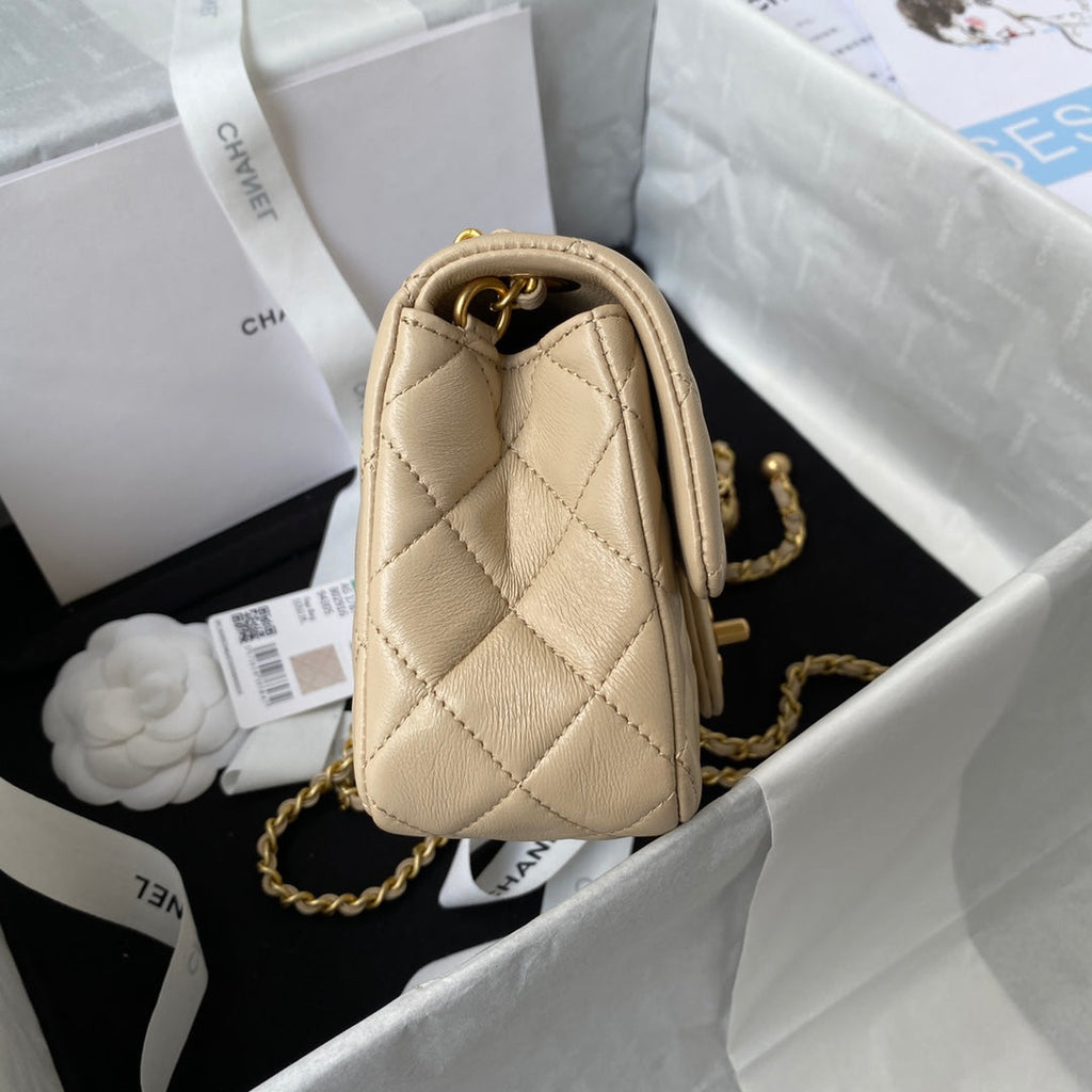 CHANEL 25S FLAP BAG 20 IN NUDE LAMBSKIN GOLD HARDWARE