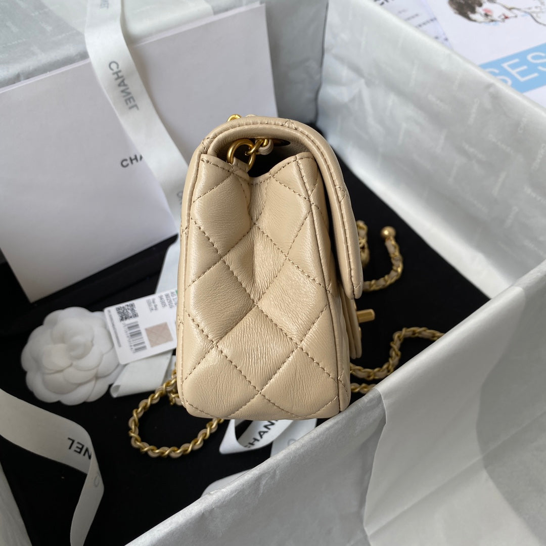 CHANEL 25S FLAP BAG 20 IN NUDE LAMBSKIN GOLD HARDWARE