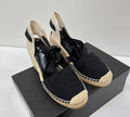 PRADA 26S ESPADRILLE HIGH HEEL SANDALS IN BLACK CANVAS