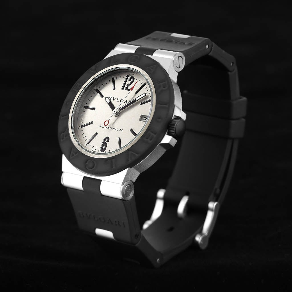BVLGARI ALUMINIUM AUTOMATIC WHITE DIAL BLACK RUBBER STRAP