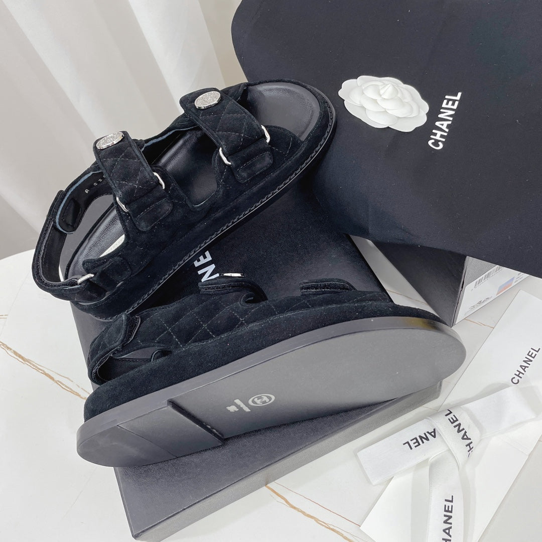 CHANEL 26S SANDALS IN BLACK SUEDE
