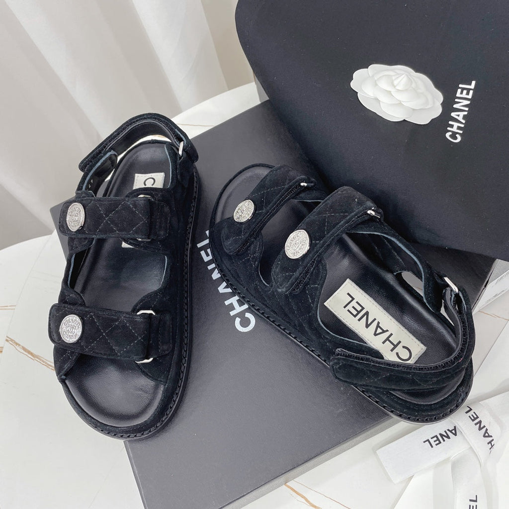 CHANEL 26S SANDALS IN BLACK SUEDE